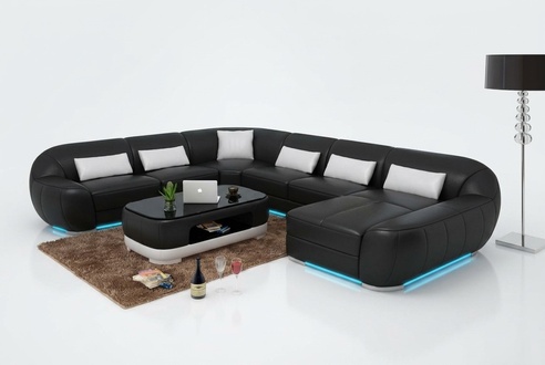 Design leather corner sofa modern set couch corner new living landscape gray USB