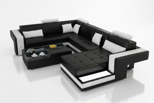 Design leather sofa corner sofa upholstered corner couch USB + LED living landscape