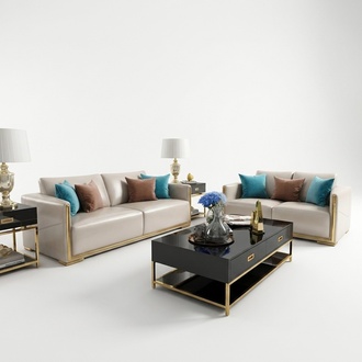 Design Leather Sofa Couch Group Set 3+1+1 Metal 3pcs Set Luxury Sofas New