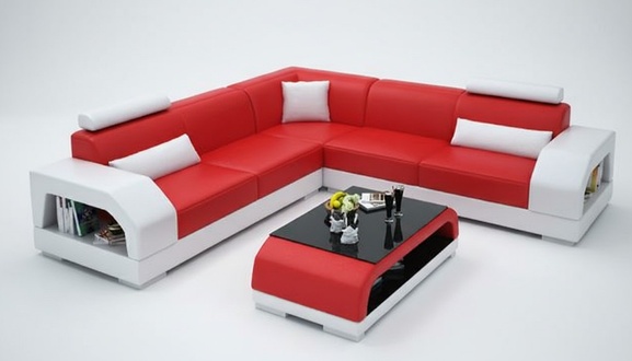 DESIGN LED SOFA XXL SET LEATHER SET CORNER COUCH CORNER SOFA NEW LIVING LANDSCAPE