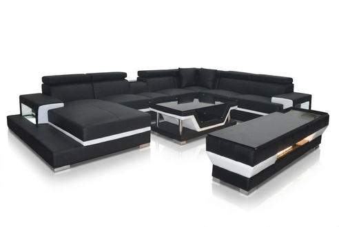 Design Leather Upholstery Seat Room Corner Living Sofa Couch Designer Set XXL+USB