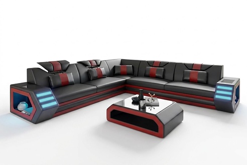 Design Living Room Corner Sofa Furniture Leather Upholstery Couch Sofa L Shape + Table