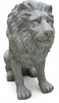 Dark grey colored decorative garden sculpture designed as a sitting lion 70x65cm