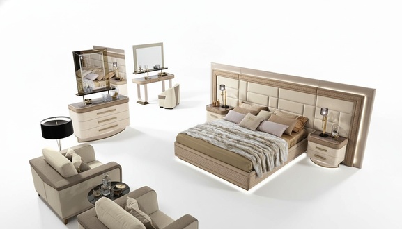 Design luxury bedroom bed 2x bedside tables dresser set beds 8-piece set