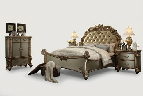 Design luxury bedroom set bed 2x bedside tables dresser set chest of drawers