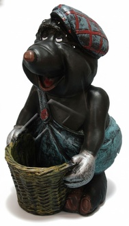 Decorative sculpture designed as black mole with a basket 63cm height
