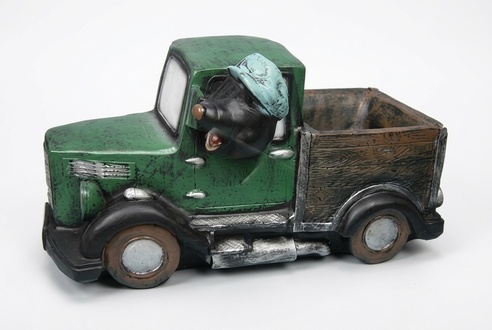 Decorative sculpture designed as black colored miner on a track 50x93cm C260