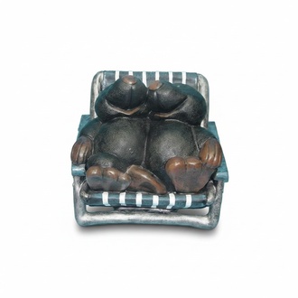 Decorative figure of two black colored moles resting on a chaise longue 56x6cm C289
