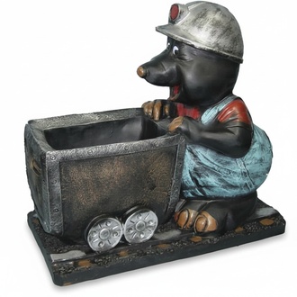 Black colored decorative sculpture designed as mole miner with a trolley 70x80cm C221
