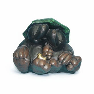 Two black matte decorative sculpture of moles under umbrella 40x52cm c160