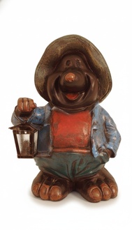 Decorative light figure designed as happy black mole holding a lamp 50cm height