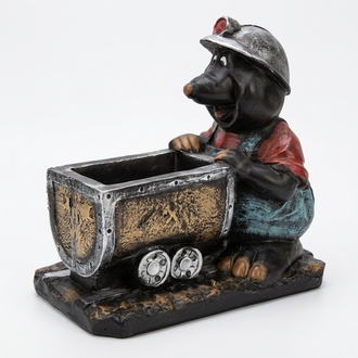 Decorative sculpture designed as black colored mole miner 52 x 41 cm sizes