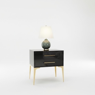 Modern style designer gloss bedside table made of real wooden & stainless steel frame with 2-sliding drawers