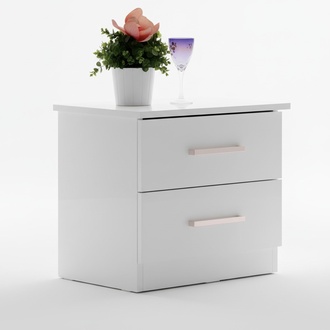 Modern style made of real wooden gloss bedside table with 2-sliding drawers shiny metall materials