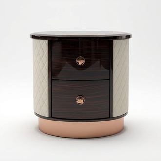 Modern style designer oval bedside table made of real wooden frame with 2-sliding drawers