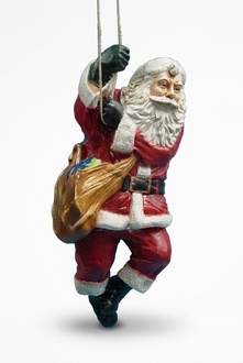 Christmas decorative sculpture designed as santa claus on a rope with a gift bag 93cm