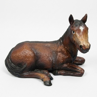 Decorative sculpture designed as gloss dark brown colored lying foal 32x42cm