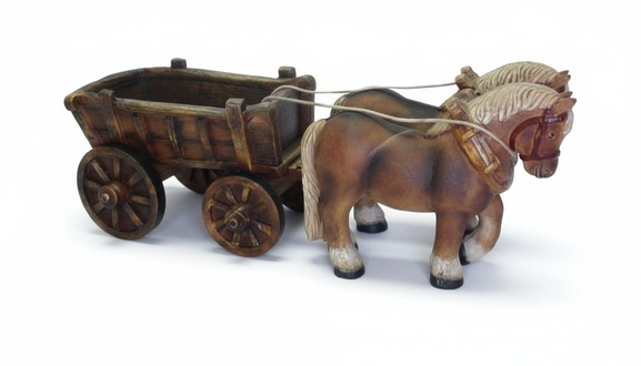 Decorative sculpture designed as brown colored horses with carriage 52x144cm