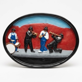 Wall decorative sculpture designed as a chicago blues plate 46x64cm B192