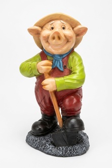 Decorative sculpture designed as an old pig gardener with a shovel 85cm height C219