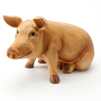 Full yellow colored decorative sculpture designed as sitting pig 53x100cm c459