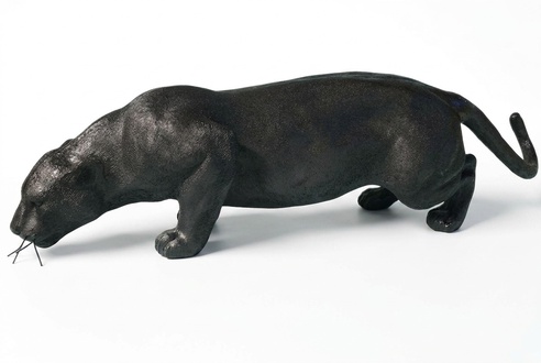 Decorative sculpture designed as a full black colored puma figure 40x150x37cm