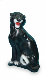 Gloss black colored decorative garden sculpture designed as sitting puma 65cm height