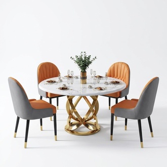 Design Round Dining Room Chair Set Metal Tables Armchairs 4x Chairs + Table Set
