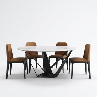 Design Round Table 4x Armchairs Chairs Dining Room Seat Upholstery Round Tables Set