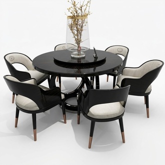 Design Round Table 6x Armchairs Chairs Dining Room Seat Upholstery Round Tables Set