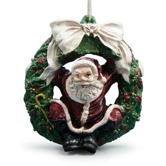 Santa claus sitting on a christmas wreath decorative figure 55x49cm