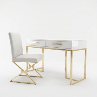 Design secretary luxury desk office furniture stainless steel high gloss tables armchairs