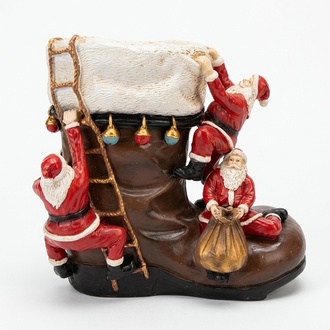 Christmas decorative sculpture designed as santa clauses on a boot 50x61cm