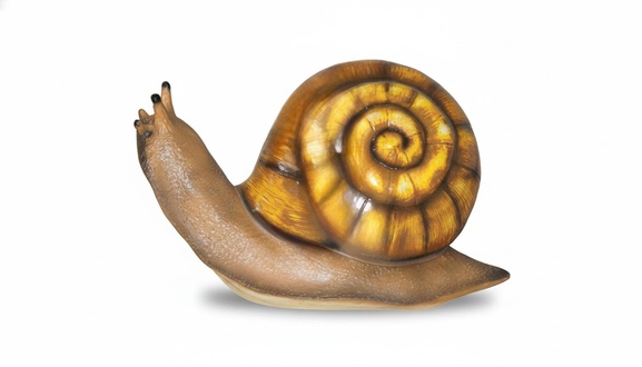 Decorative sculpture designed as an original colored light & dark brown snail 60x100cm