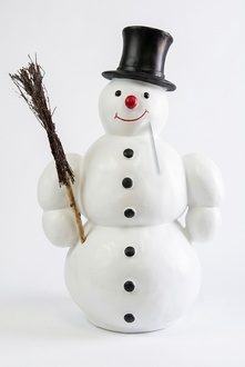 Decorative sculpture designed as a standing white muscular snowman with a broom 130cm