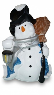 Lighting decor figure designed as a snowman with lamp & broom 60x40cm