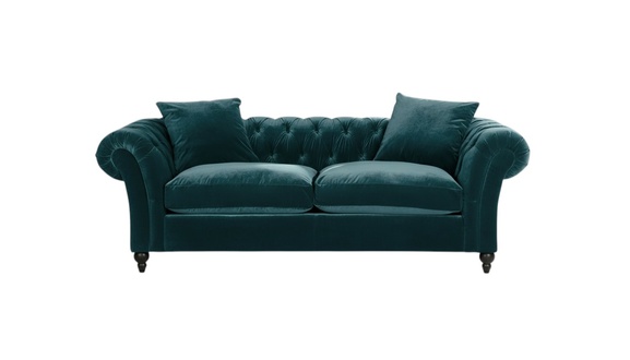 Chesterfield Sofa 3-Seater Blue Turquoise Soft With Cushions Living Room Comfortable Couch