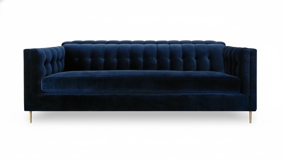 Luxurious Chesterfield Sofa 3-Seater Dark Blue Textile Upholstery Comfortable Wigh Metal Feet