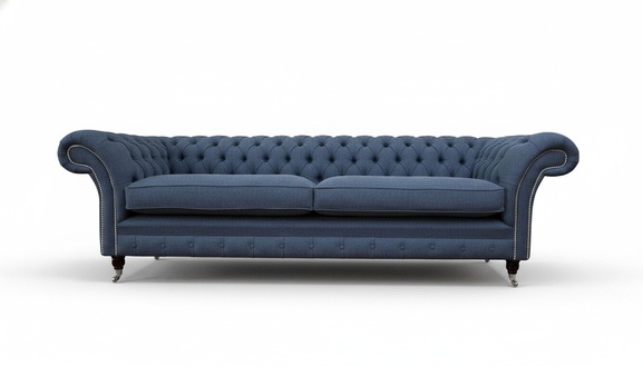 Design Sofa 4 Seater Couch Textile Upholstery Blue Sofas Chesterfield New
