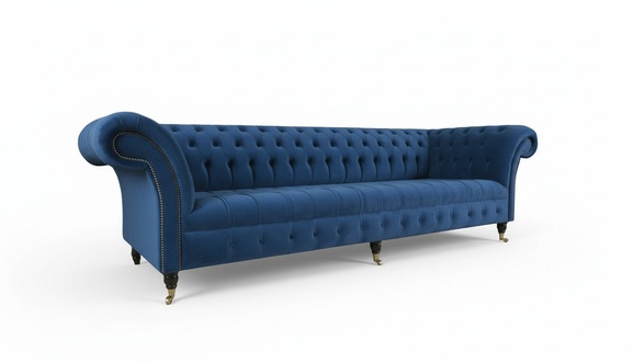 Design Sofa 4 Seater Couch Textile Upholstery Blue Classic Sofas Chesterfield New