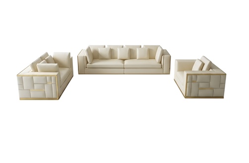 Design sofa couch upholstery seat set 3+2+1+ chaise longue leather luxury metal