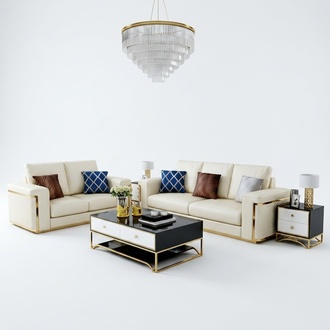 Design sofa Italian couch upholstered seat set 3+2+1 leather luxury metal