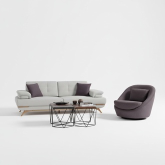 Design Sofa Set 3+1 Grey Brown Upholstery Lounge Couch Living Room Modern Wooden Legs