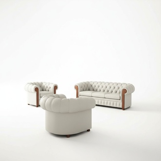 Chesterfield Sofa Set 3+1+1 Seaters White Faux Leather Premium Modern Style With Cushions New