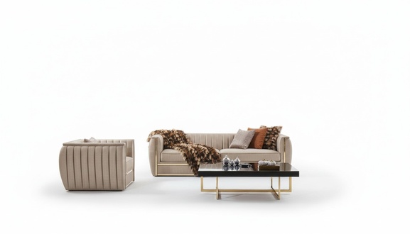 Design sofa set 3 + 1 coffee table couch upholstery color beige sofa new