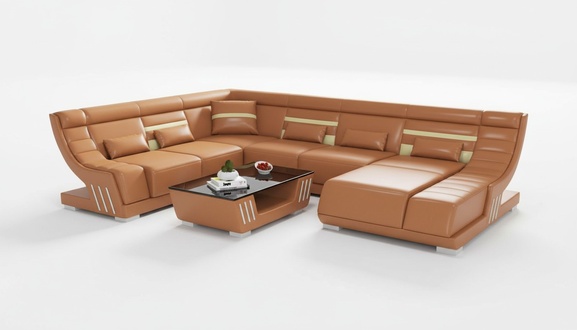 Design Sofas Living Room Sofa U Shape Corner Sofa Brown Couches Furniture