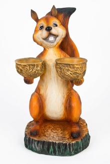 Decorative sculpture designed as an original colored squirrel holding two bowls 83cm C434
