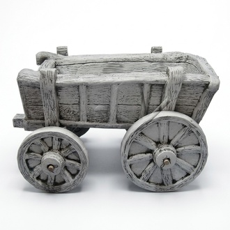 Decorative flower pot designed as a full white colored ancient wooden wagon 73x44cm