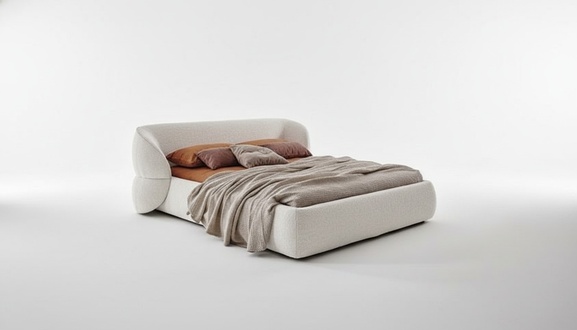 Design Upholstered Bed Modern Sofa Bed Furniture Gray Cozy Fabric Cover Elegant