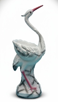 Decorative vase sculpture designed as an original colored heron figure 75cm height
